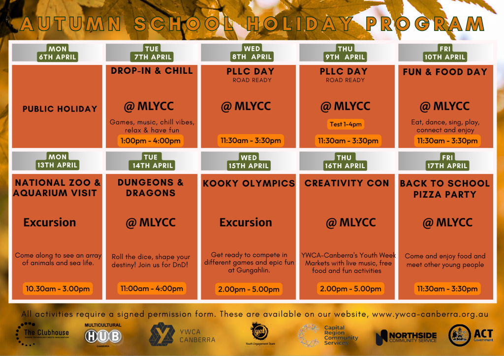 Autumn School Holiday Program 2026 Schedule